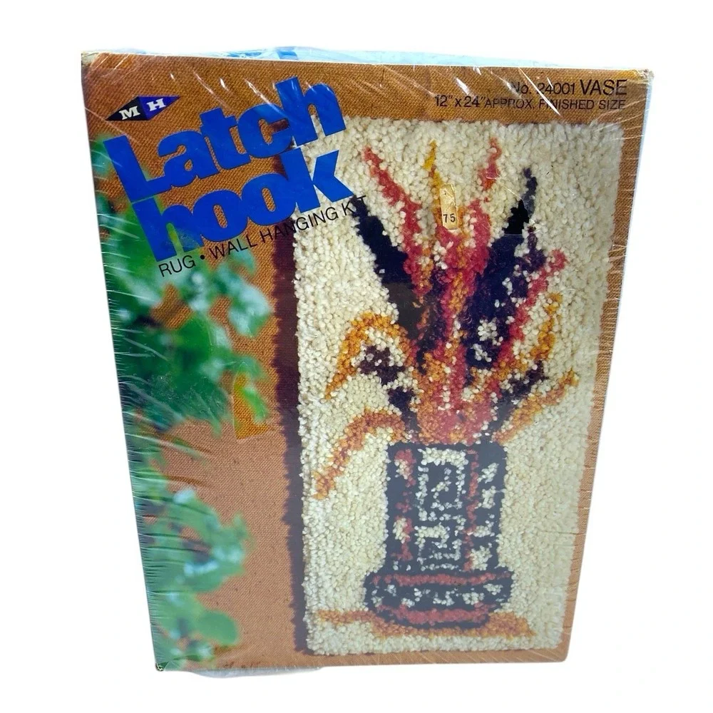 Vintage MH Yarns Latch Hook Rug Wall Hanging Kit Floral Vase No 24001 NEW Sealed